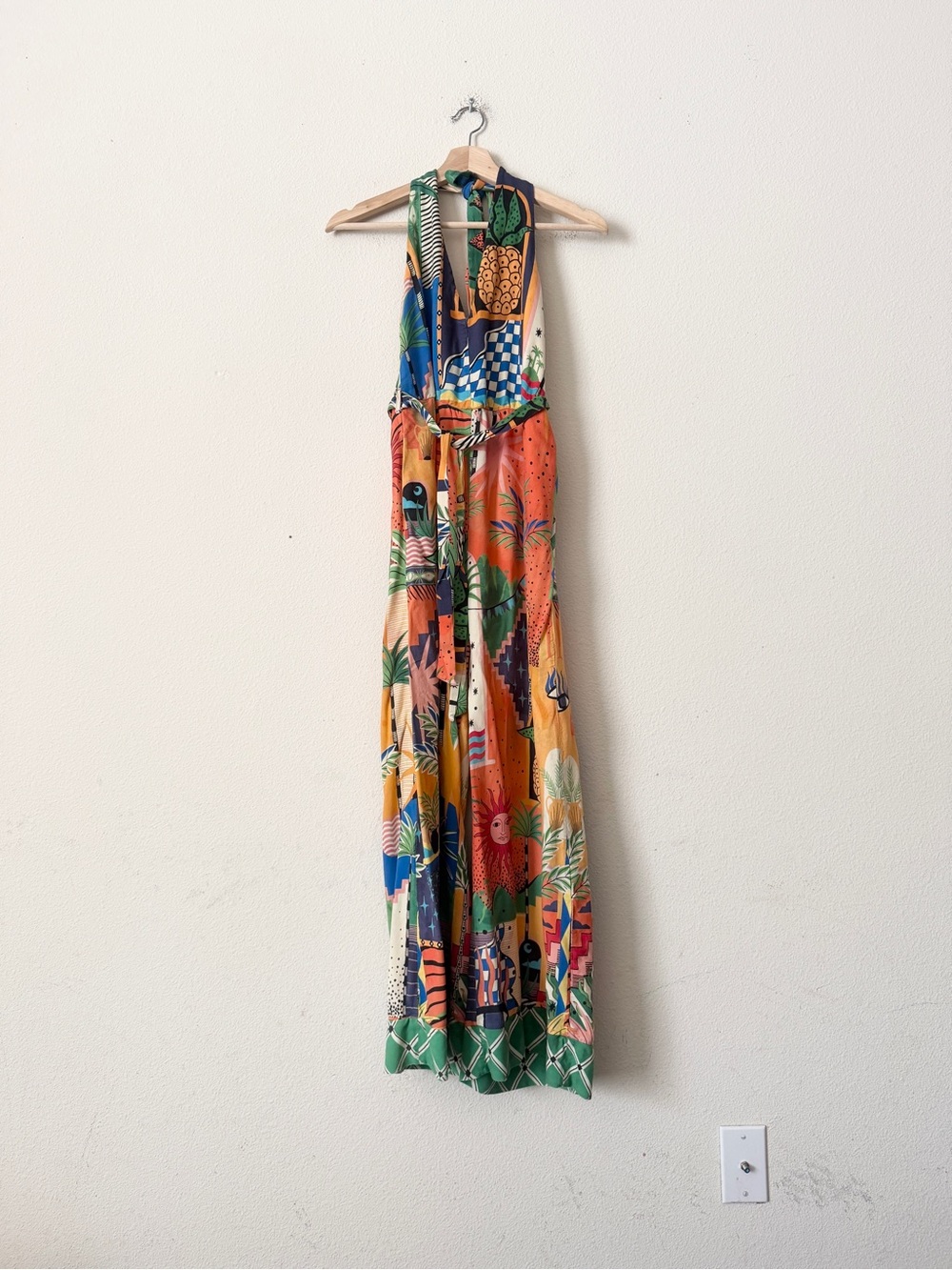 Farm Rio x Anthropologie MEDIUM halterneck printed wide leg jumpsuit - Picture 3 of 12